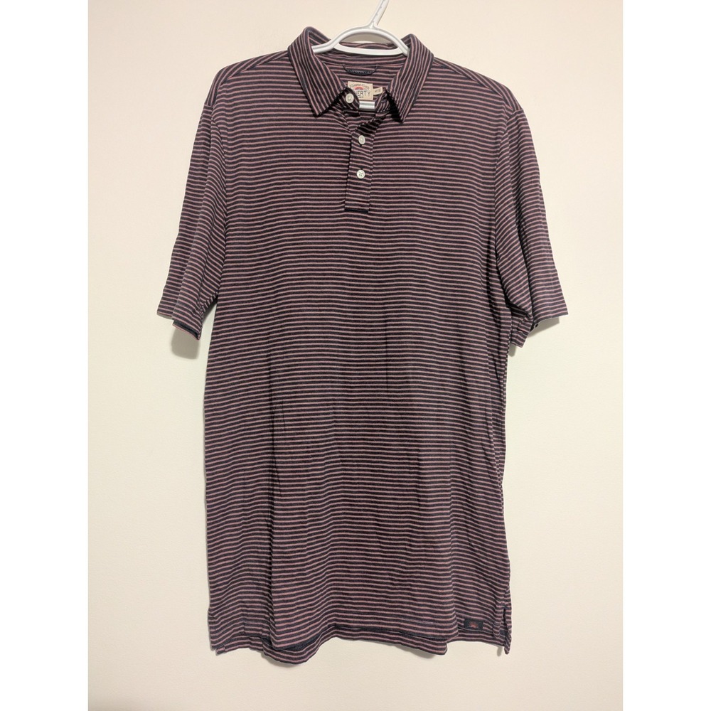 Faherty Mens Medium Tall MT Pink Blue Striped Polo Golf Short Sleeve‎ Shirt